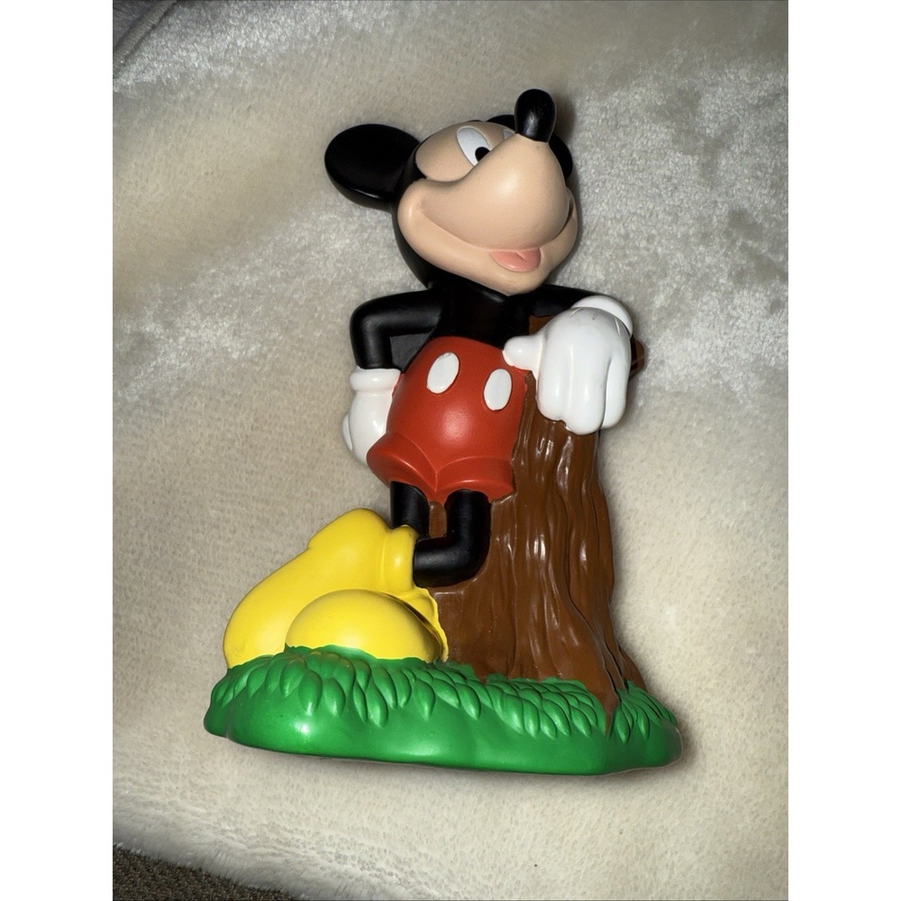 Vintage 8" Disney Mickey Mouse Vinyl Coin Bank Just Toys Inc with Stopper 1994